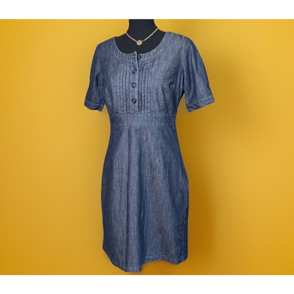 Boden Westbourne Chambray Denim Dress Women Sz 6 Blue Short Sleeve Preppy
